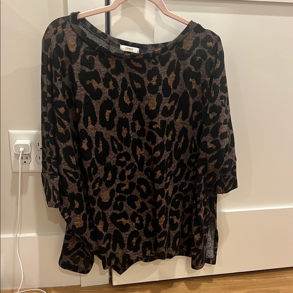Chaps Black and Gray 3/4 Sleeve Boxy Blouse